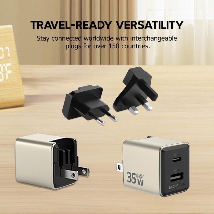Micropack Wall Charger with Travel Adapter - Fast Charging - 35watt - GaN - Dual Port USB-C & USB-A - MWC-235 - 4