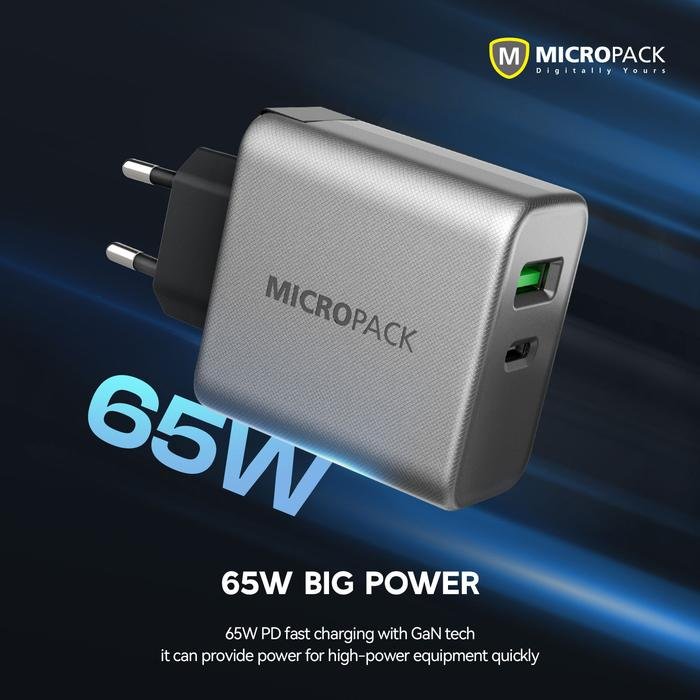 Micropack Wall Charger Dual Port - Fast Charging 65watt - GaN - MWC-265PD-ES - 3