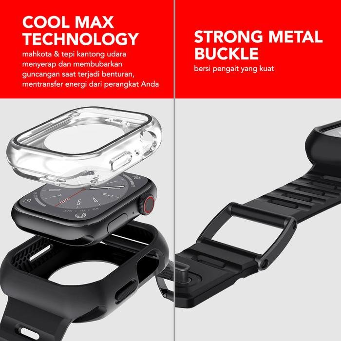 ITSKINS CASE FOR APPLE WATCH 8/7 (45MM) HYBRID R 360 SOLID BUNDLE (LENS COVER, BUMPER, STRAP) - BLACK (4894465830243) - 2