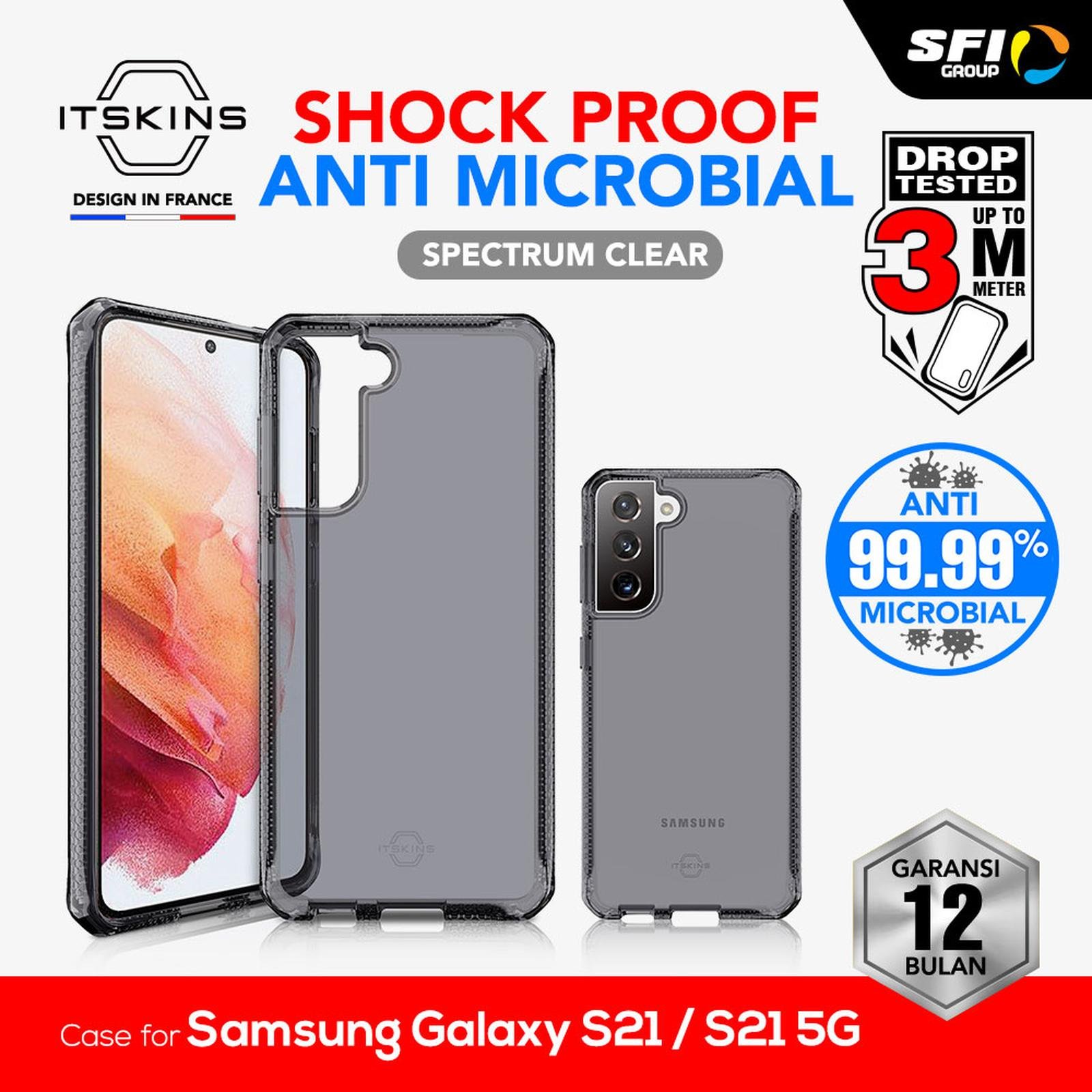 ITSKINS CASE FOR SAMSUNG GALAXY S21 / S21 (5G) SPECTRUM CLEAR ANTIMICROBIAL - SMOKE (4894465305659)