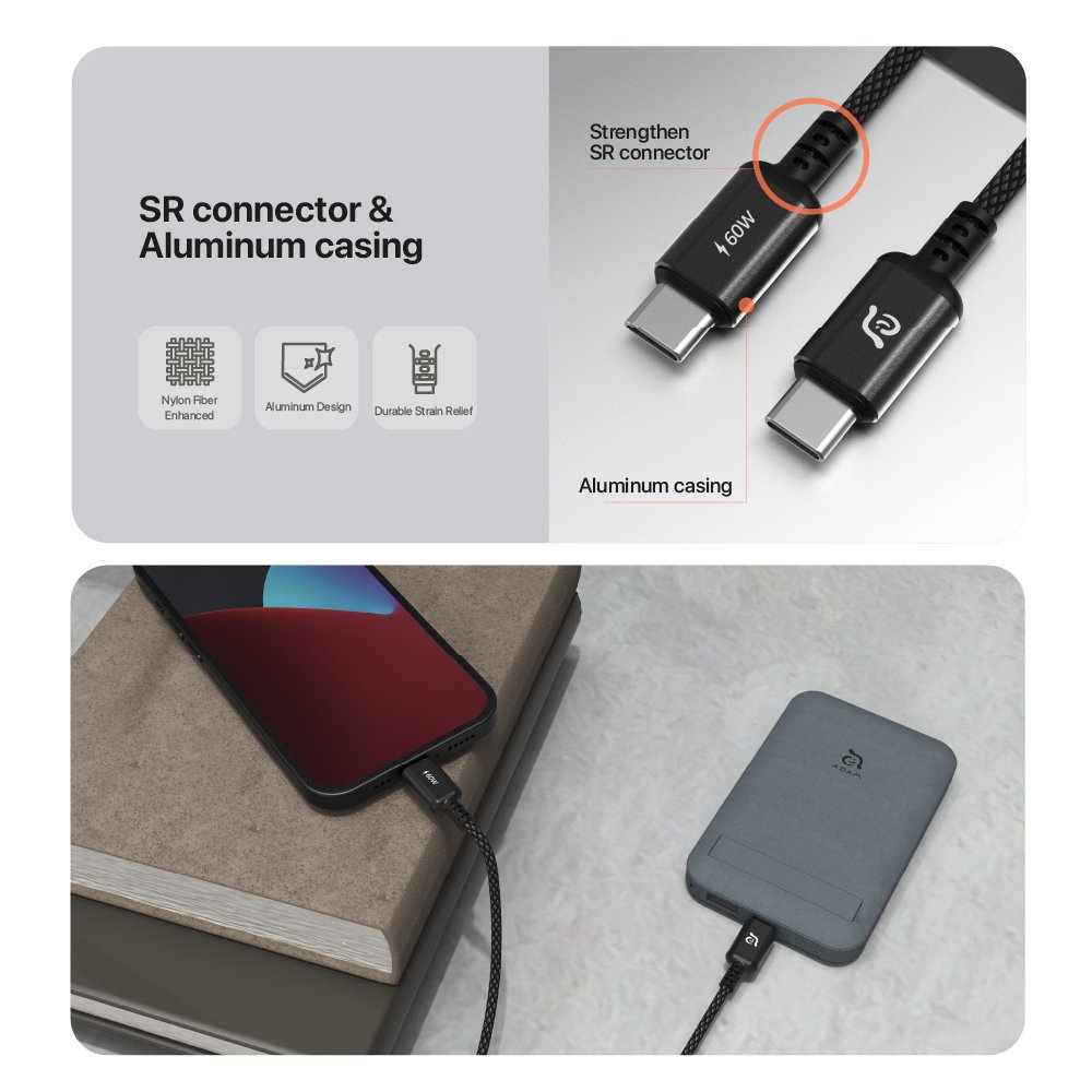 Adam Elements Cable Charger CASA S120 Type C To C 60W - Kabel Charging - Braided - SFI Group - 2