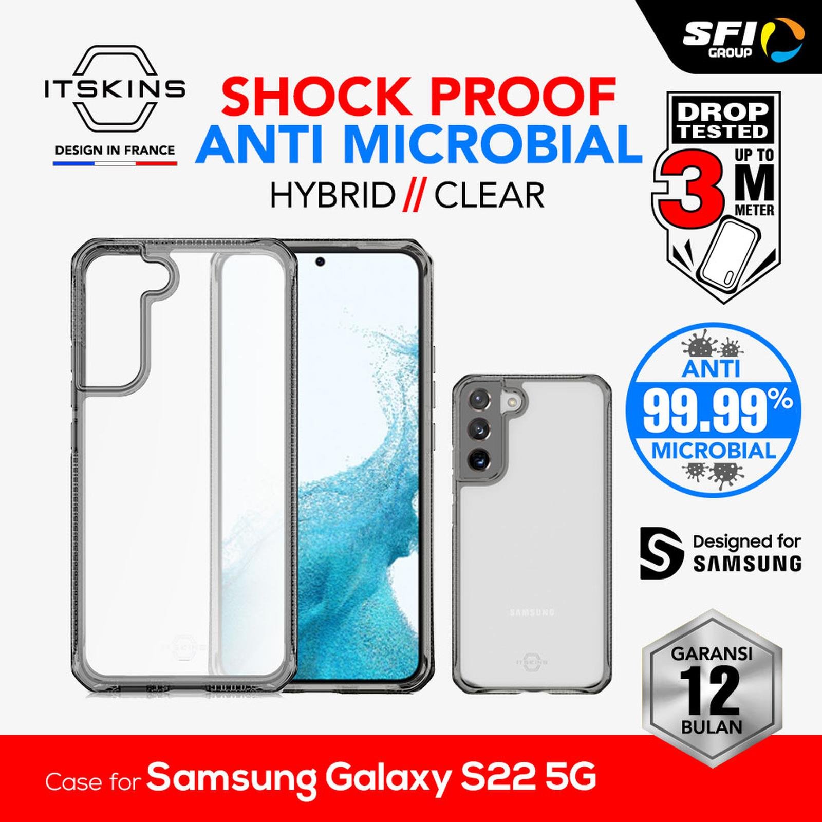 ITSKINS CASE FOR SAMSUNG GALAXY S22 5G HYBRID CLEAR - BLACK AND TRANSPARENT (4894465875077)