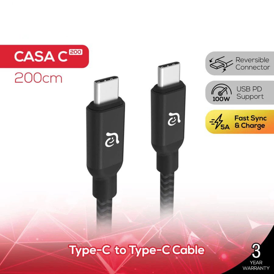Adam Elements CASA C200 Cable Charger C TO C 100W 2M - Charging - Black - SFI Group