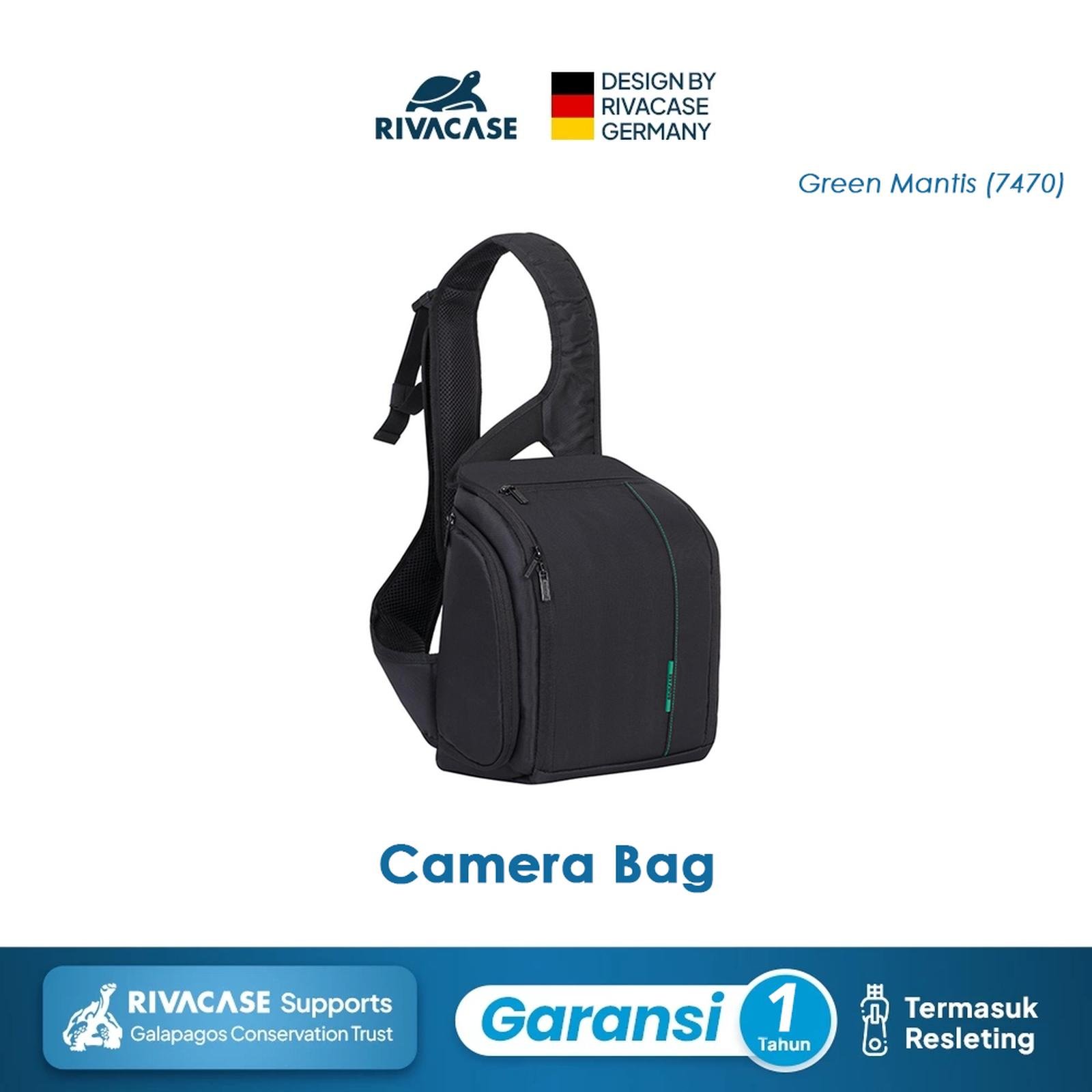 RIVACASE Tas Kamera Selempang Mirrorless Camera Bag | Green Mantis (7470) - Black | Camera Sling Bag