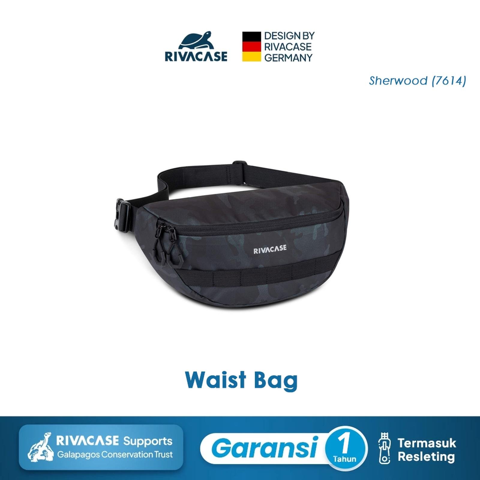 RIVACASE Tas Pinggang Waist Bag Water Resistant | Sherwood (7614) - Camo Navy | Mini Sling Bag | Mini Bag Pria | Tas Kecil | Tas Kecil Pria