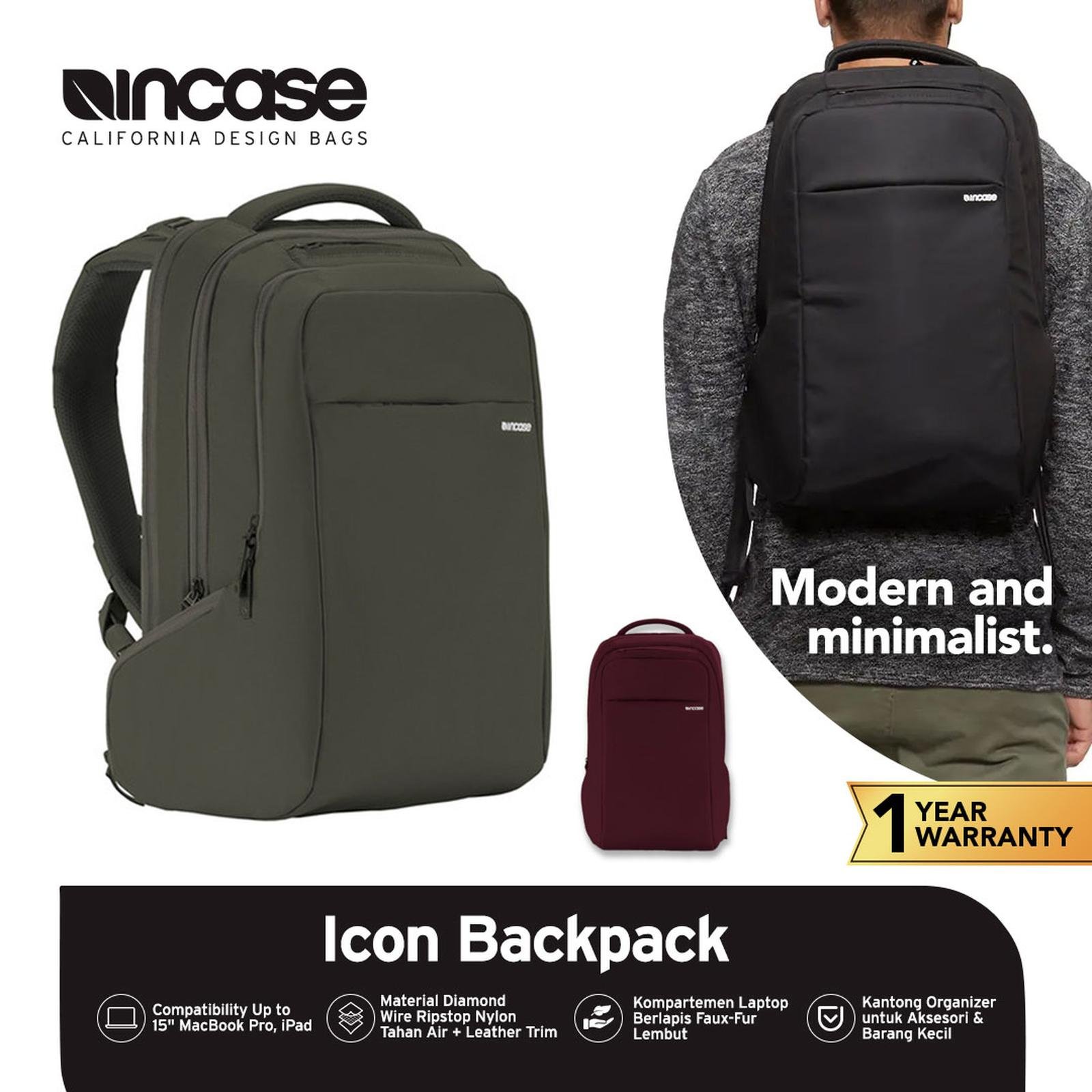 Incase Icon Backpack Tas Ransel Macbook Up To 15 Inch | Tas Pria Wanita | Tas Kantor | Tas Travel | Tas kerja | Ransel kantor | Ransel Travel | Ransel Kerja | INCO100270 - Merah