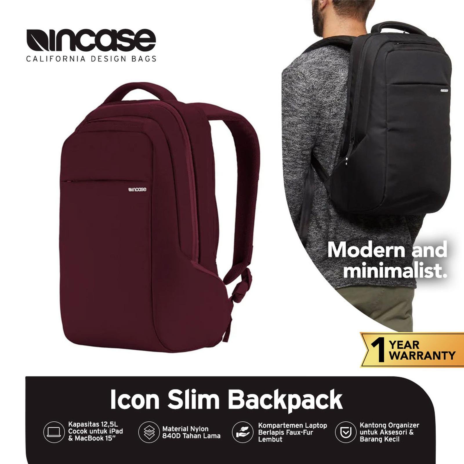 Incase Icon Slim Backpack For Macbook/Laptop Up to 15,6 "- Red | Tas Ransel | Tas sekolah | Tas Kerja | Tas Laptop | Ransel Kerja | Ransel Laptop | INCO100274-DRD | INBP10052-NVY - Red