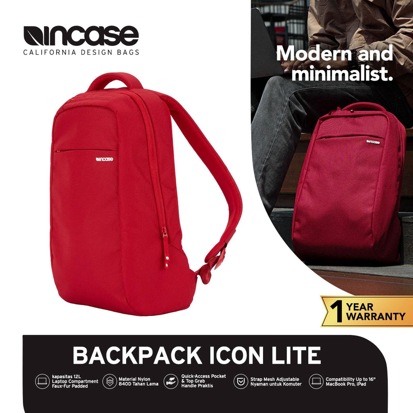 Incase Icon Lite Backpack For Macbook Up To 16 inch | Tas Ransel | Tas Pria | Tas Kantor | Tas Kerja | Ransel Pria | Ransel Kantor | Ransel Kerja | Ransel Laptop | INCO100279 - Red