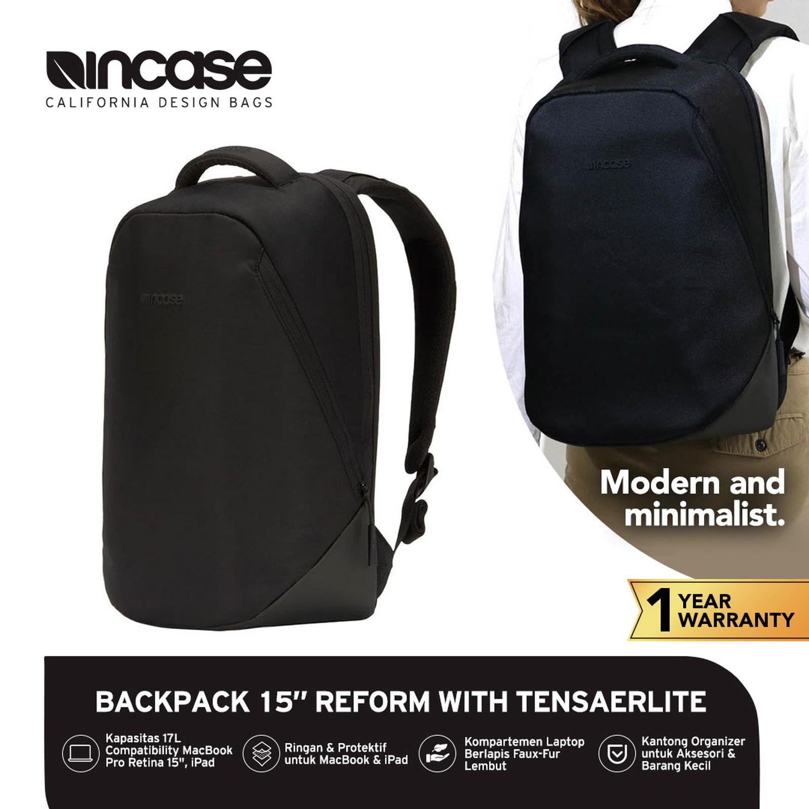 Incase Reform Backpack For Macbook Up To 16 Inch with Tensaerlite Nylon Black - Ransel Laptop | Tas pria | Tas laptop | Tas Kantor | Tas sekolah | Ransel Kerja | Ransel Kantor | Ransel Pria | INCO100340-NYB
