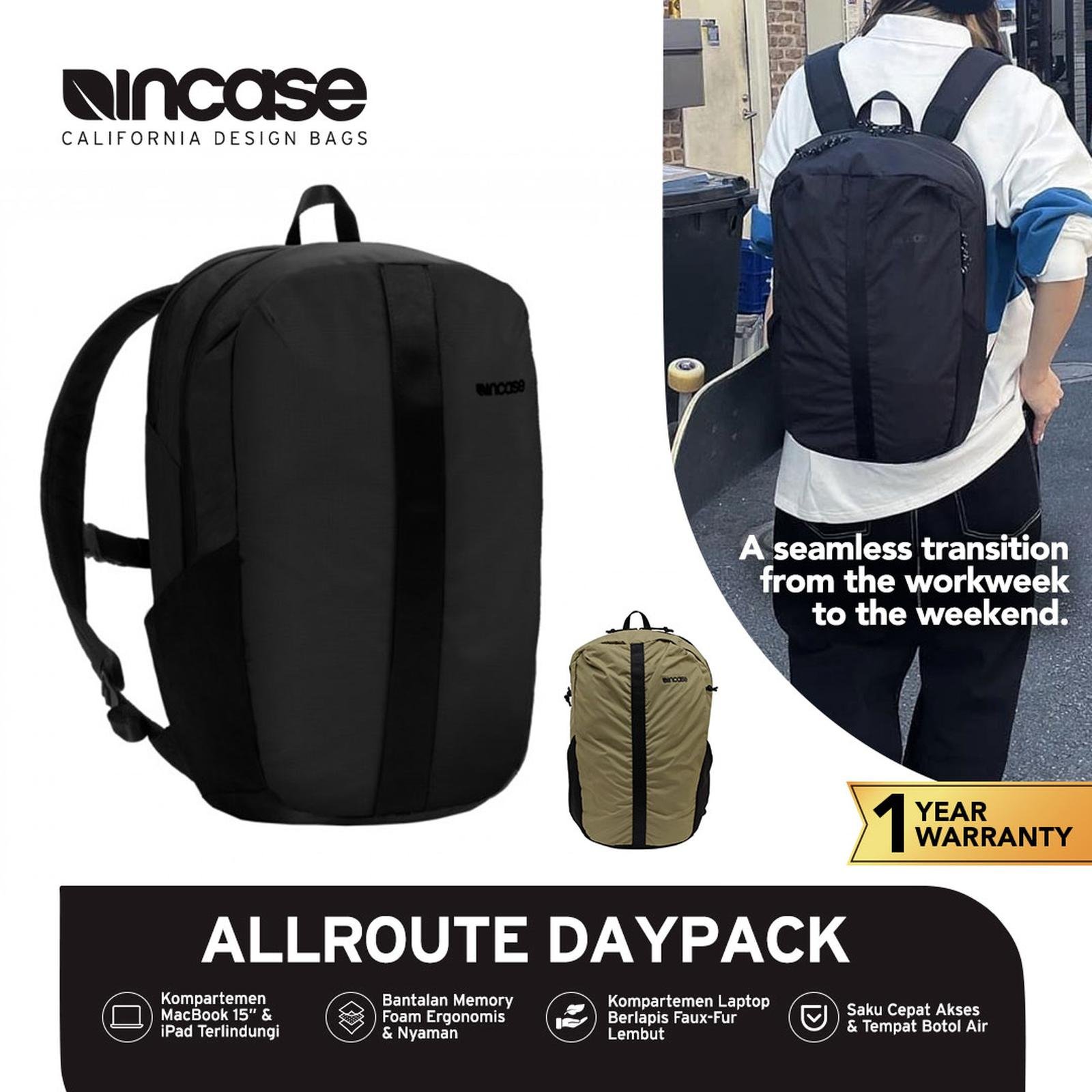 Incase Allroute Daypack Backpack Up To 15 Inch - Tas Ransel Laptop | Tas Laptop | Tas pria | Tas Traveling | Tas kantor | Tas Kerja Pria | Ransel Kantor | Ransel Kerja | Ransel Pria | Ransel Travel | INCO100419 - Black