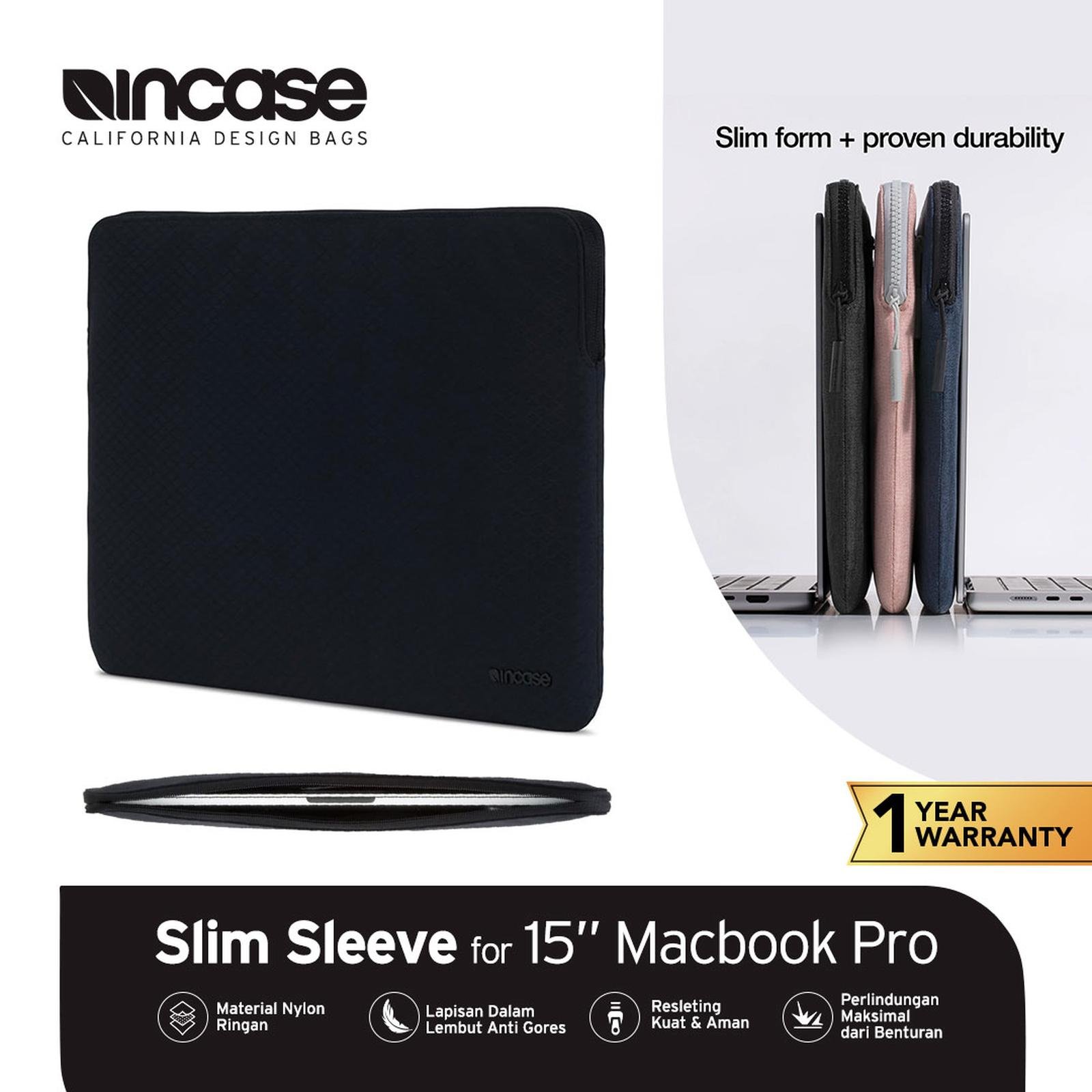 Incase Sleeve Macbook Air/Pro Up To 15 - Slim (INMB100269-BLK) | Sleeve macbook 15 Inch | Tas laptop 15 Inch | Sleeve MacBook | Laptop sleeve case | Macbook sleeve | Pelindung Laptop | Laptop Bag - hitam