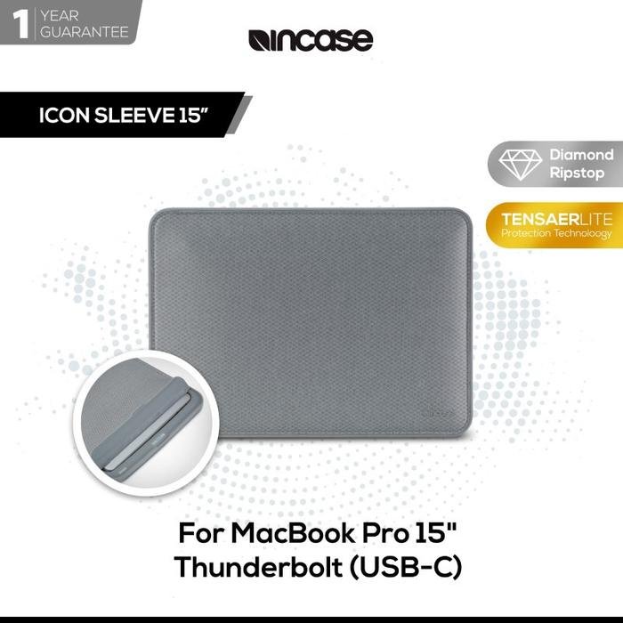 Incase With Magnet - Tas Laptop Icon Sleeve Diamond Ripstop for Macbook Pro 15 inch Thunderbolt3 USB-C (INMB100286) | Sleeve Macbook Pro 15 Inch | Tas Macbook Pro 15 Inch | | Sleeve MacBook | Laptop sleeve case | Macbook sleeve | Pelindung Laptop - Perak - 2