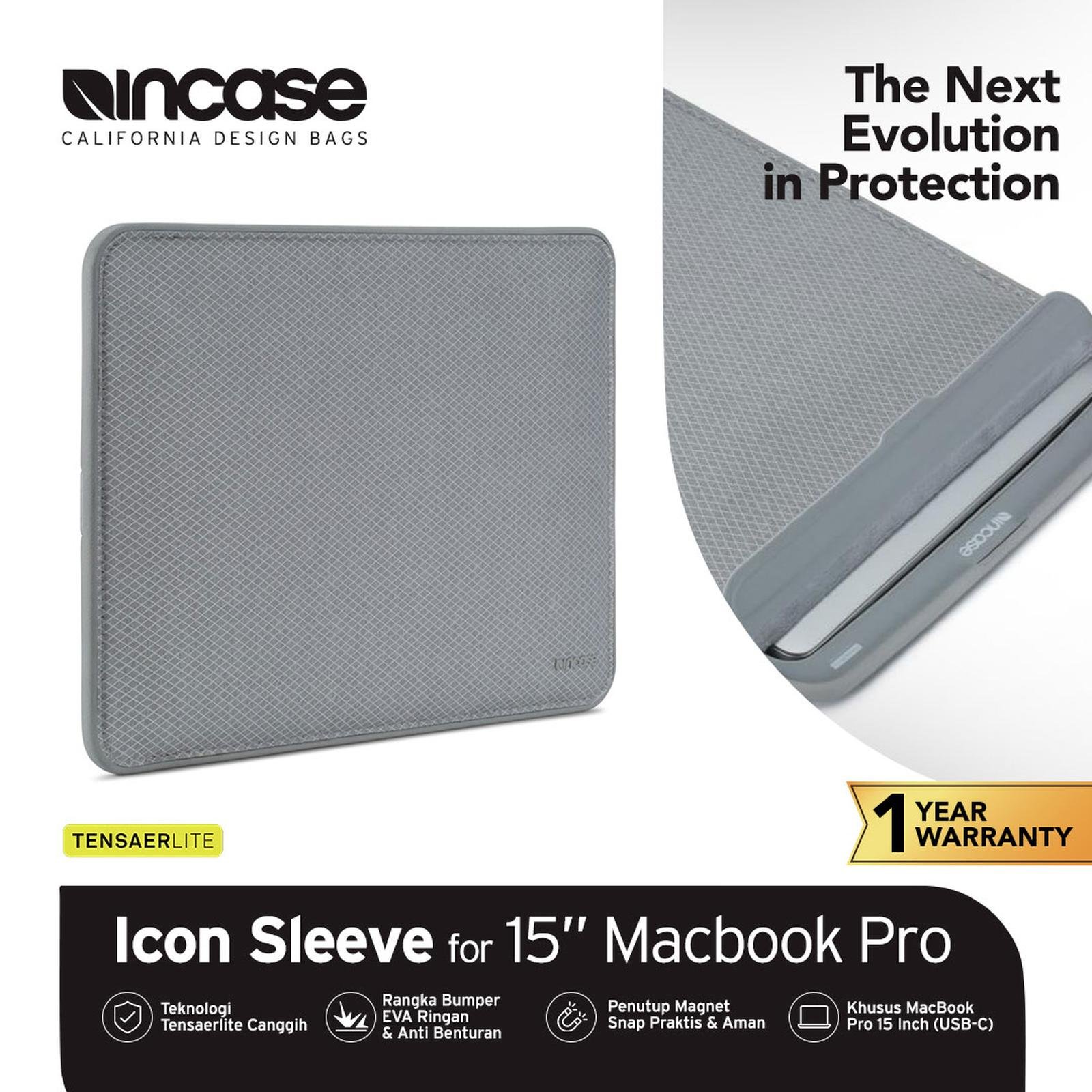 Incase With Magnet - Tas Laptop Icon Sleeve Diamond Ripstop for Macbook Pro 15 inch Thunderbolt3 USB-C (INMB100286) | Sleeve Macbook Pro 15 Inch | Tas Macbook Pro 15 Inch | | Sleeve MacBook | Laptop sleeve case | Macbook sleeve | Pelindung Laptop - Perak