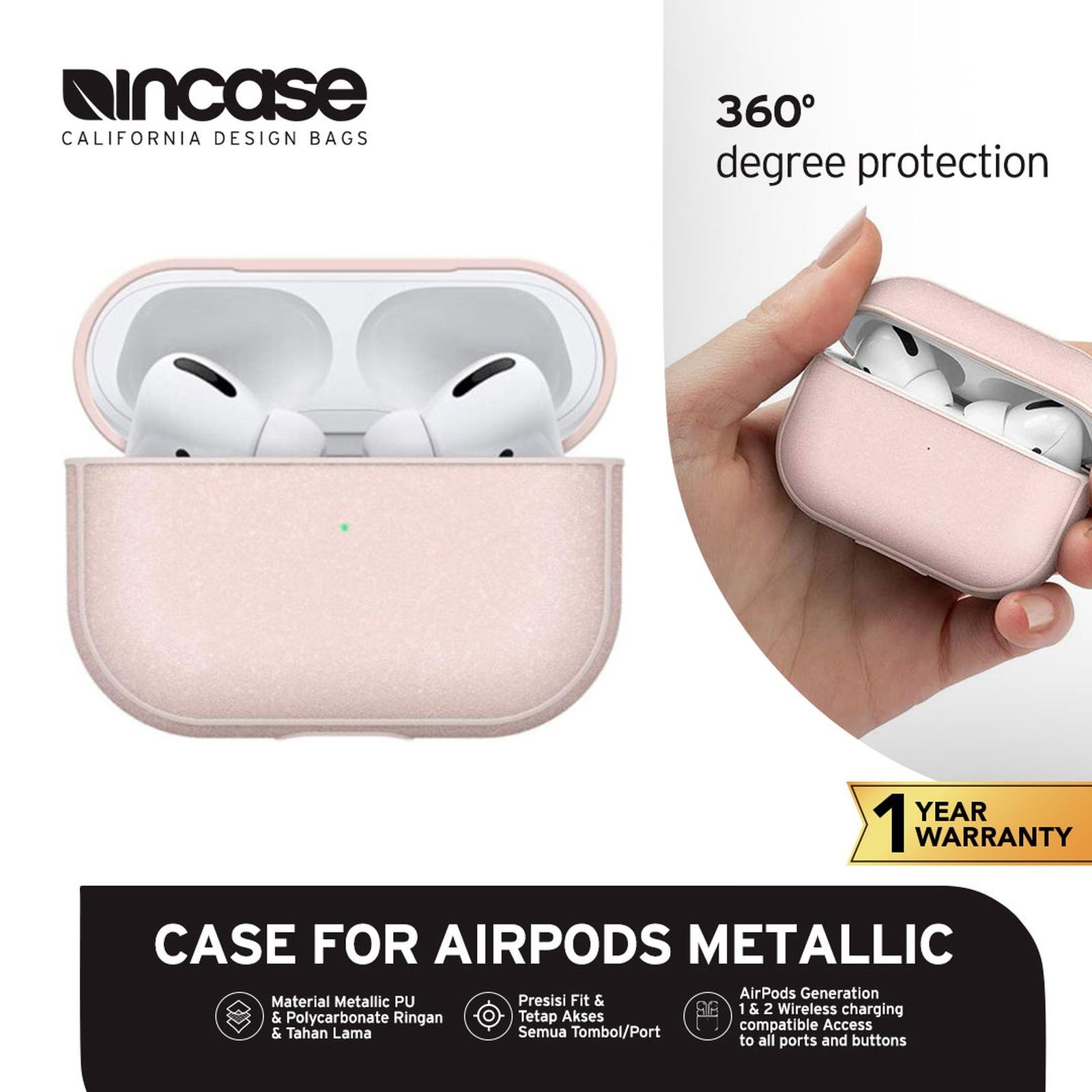 Incase Metallic Case for Airpods - Black (INOM100643) | Casing Airpods | Case Airpods - Merah Muda