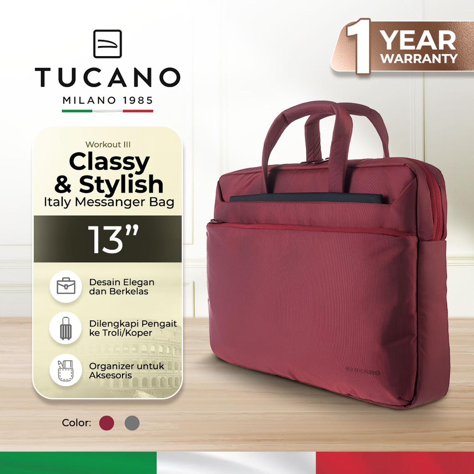 Tucano Workout 3 Slim Bag 13" inch (WO3-MB13) - Tas Bag Messenger Laptop MacBook Selempang Kerja Casual - SFI Group - Red