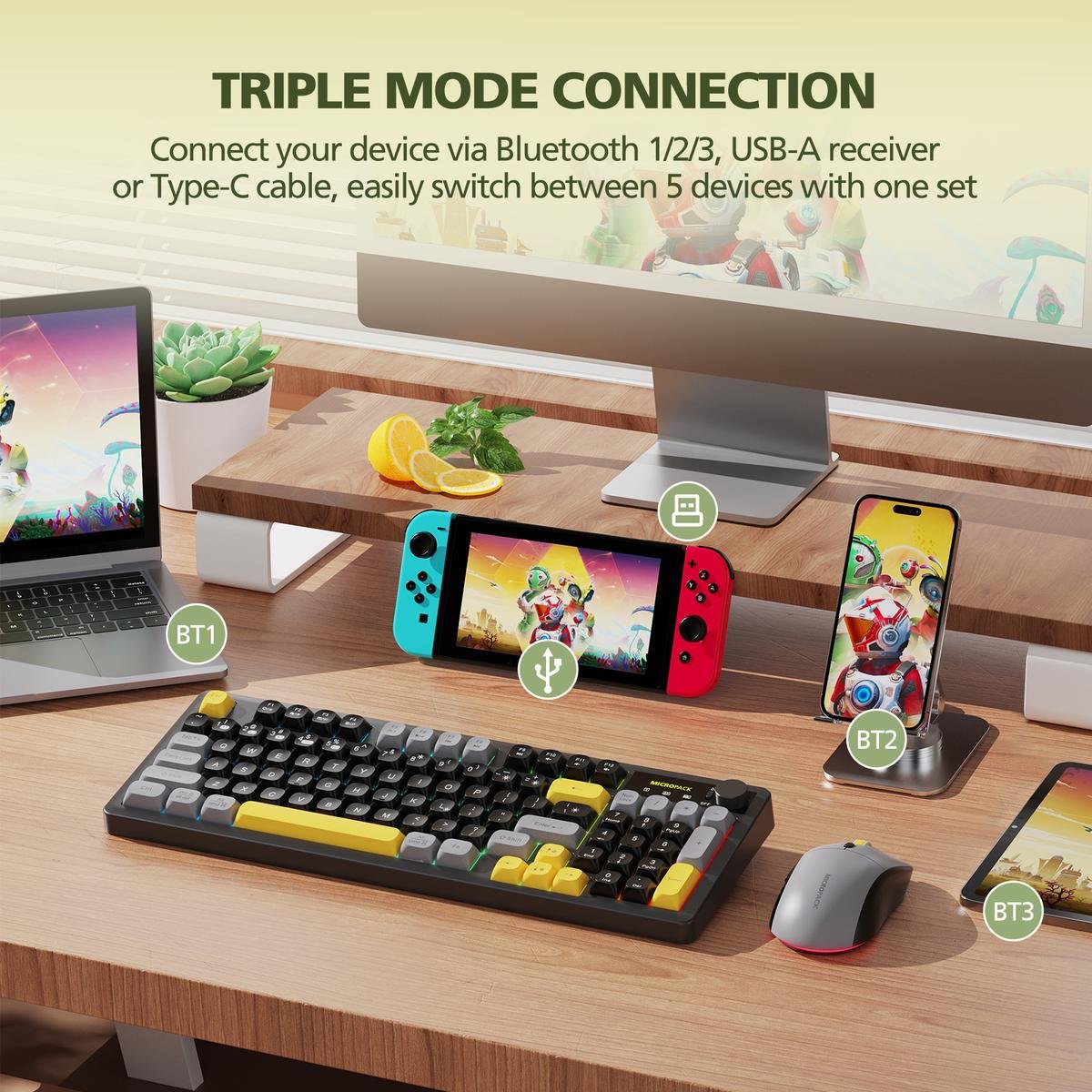 Micropack Keyboard Mouse Combo Wireless - Lifestyle - USB-A Receiver Bluetooth Type-C Cable - Multifunction Knob - KM-270W - 2
