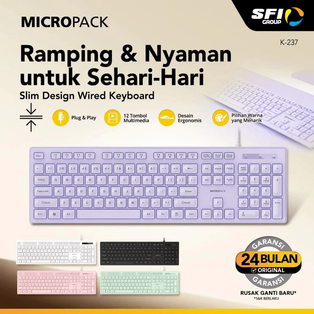 Micropack Keyboard Wired - Plug & Play - Slim Design - 12 Multimedia Keys - K-237 - SFI Group