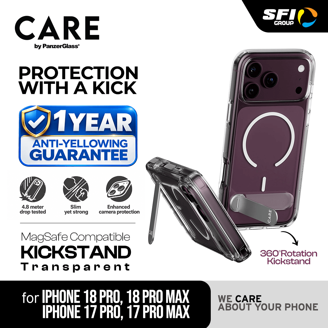 CARE BY PANZERGLASS - CASE FOR IPHONE 18 PRO / 17 PRO WITH KICKSTAND - MAGSAFE - FEATURE - TRANSPARENT