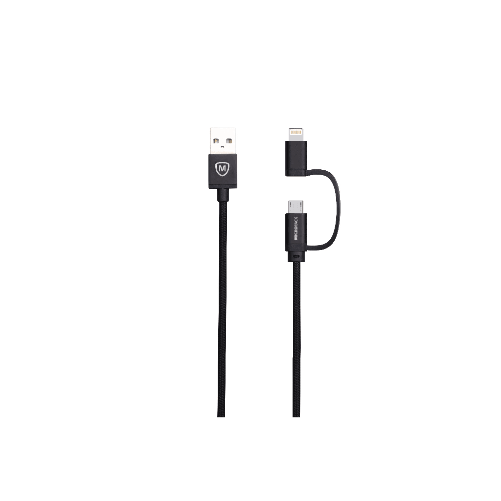 Micropack Cable USB-A to Micro & Lightning Cable 2-in-1 Combo - Kabel 1,8 Meter - I-218 - SFI Group - Black