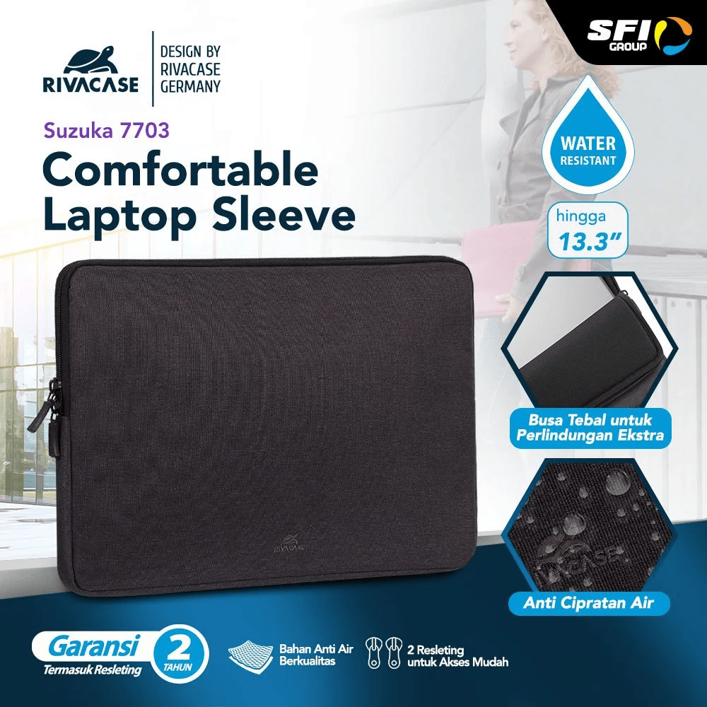RIVACASE Suzuka Series - 13.3" Water Resist Laptop Sleeve (7703) - SFI Group - Black