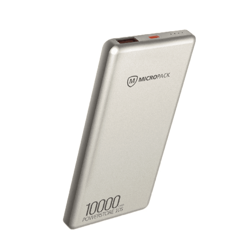 Micropack Powerbank 10.000 mAh - Fast Charging 22,5watt - CCC - Dual Charging USB-C & USB-A - Ultra Slim 11mm - Power Bank 10000 mAh - PB-10S - SFI Group - Titanium