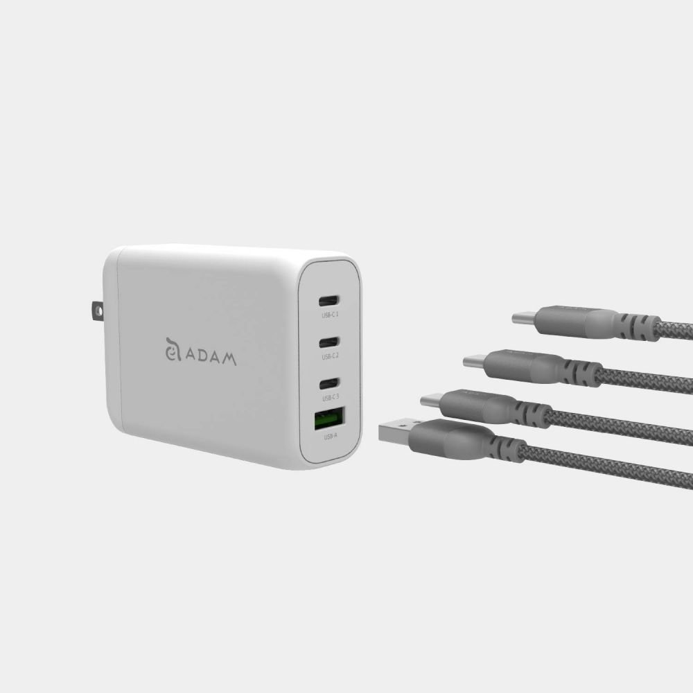 Adam Elements Travel Charger 130W 4-Port (3XUSB-C 1X USB-A) (C/W Cable) - Kabel Omnia Pro 130 - SFI Group - White