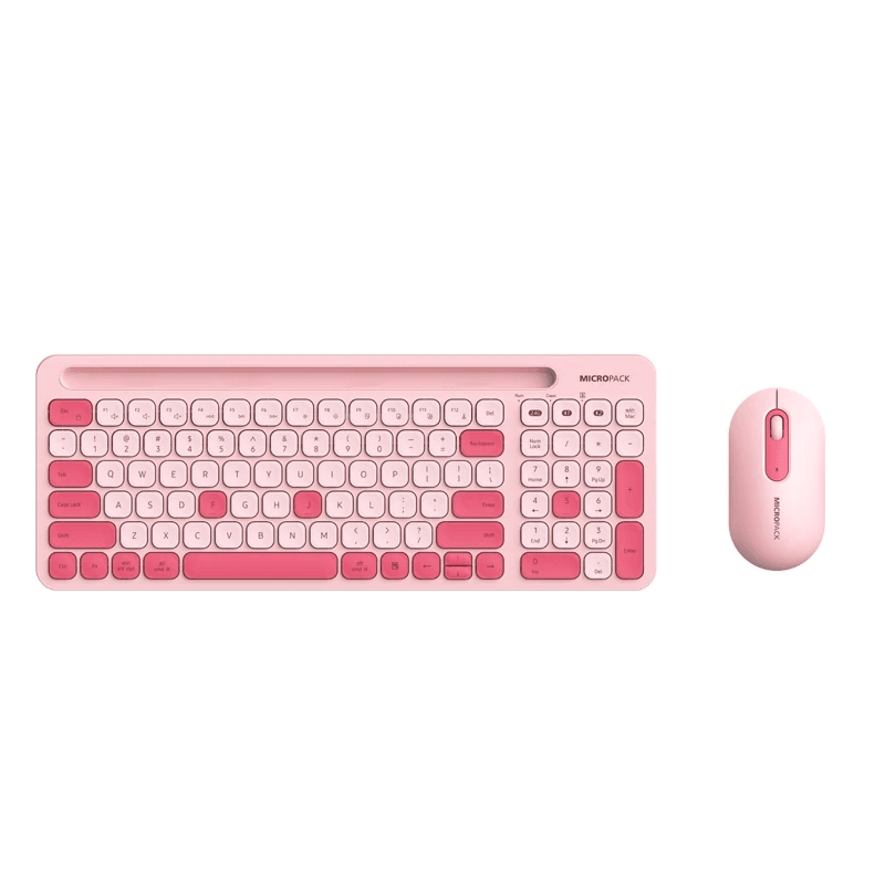Micropack Keyboard Mouse Combo Wireless - Lifestyle - 2.4G + Bluetooth - iPad Stand - KM-238W-EN - SFI Group - Pink