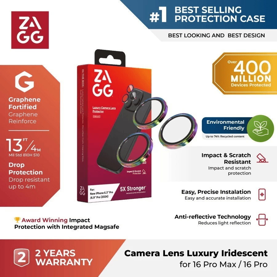 ZAGG CAMERA LENS PROTECTOR FOR IPHONE 16 PRO / 16 PRO MAX - PELINDUNG LENSA - Luxury Iridescent