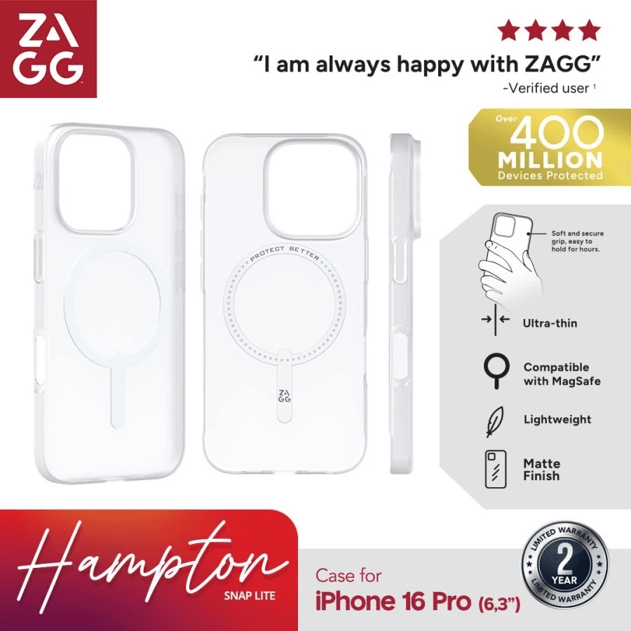 ZAGG Case Magsafe Iphone 16/16 Pro/16 Pro Max Casing Snap Essential Hampton Lite ProMax - SFI Group - Iphone 16 Pro
