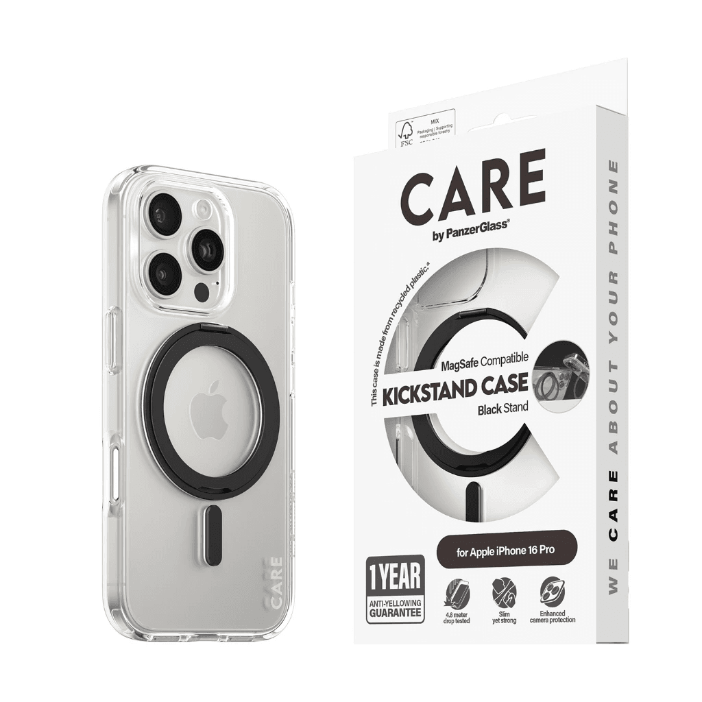 CARE by PanzerGlass MagSafe & Kickstand Case iPhone 16/16 Pro/16 Pro Max Feature Casing Kick Stand Transparent ProMax - SFI Group - Iphone 16 Pro