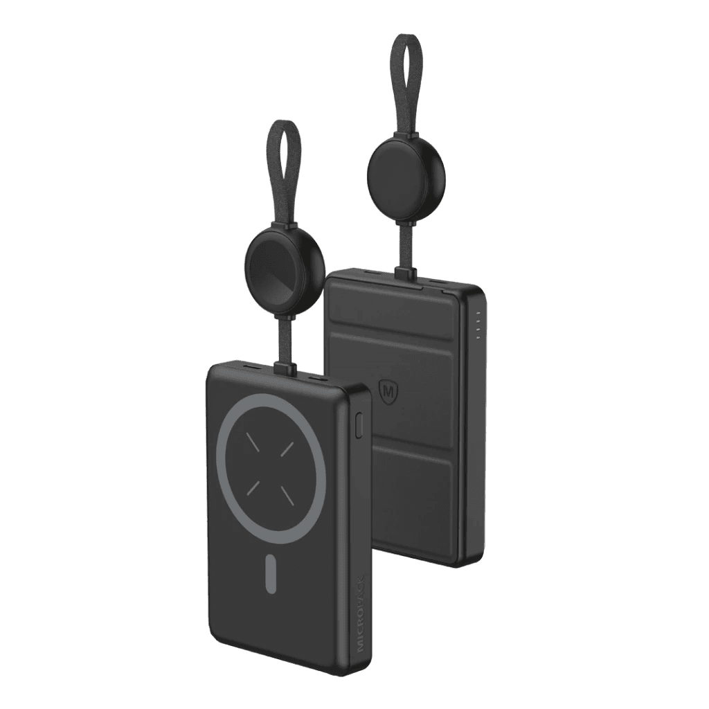 Micropack Wireless Powerbank 10.000 mAh - Fast Charging 22,5 watt - Magnetic - With Watch Charger & Kickstand - 4-in-1 - Power Bank 10000 mAh - WPB-W10 - SFI Group - Black