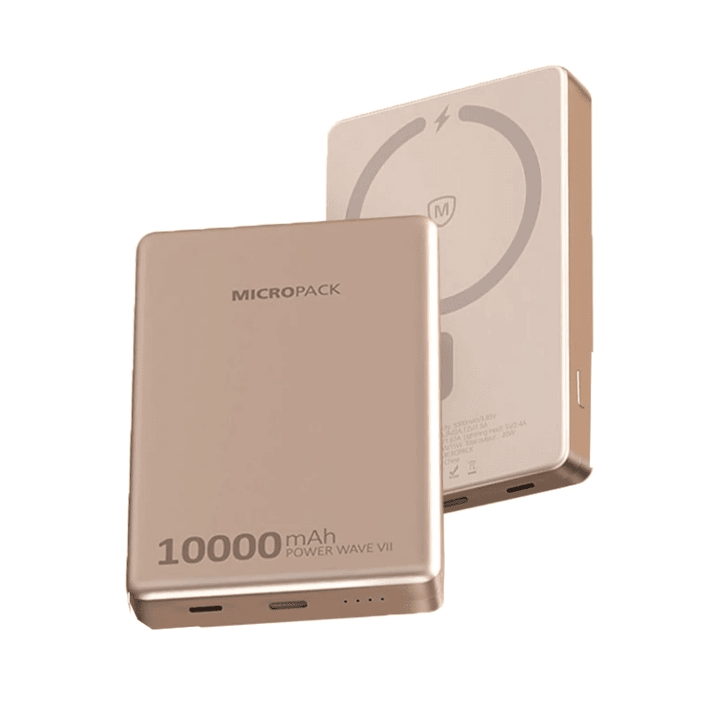 Micropack Wireless Powerbank 10.000 mAh - Fast Charging 22,5 watt - Slim Magnetic 14mm - Power Bank 10000 mAh - WPB-10S - SFI Group - Dessert Gold