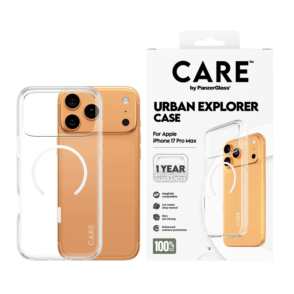 CARE by PanzerGlass Case For iPhone 17 17 Pro 17 Pro Max - Casing iPhone 17 ProMax - Flagship Case Urban Explorer With White MagSafe - Transparent - SFI Group - Iphone 17 Pro