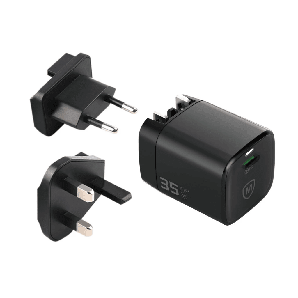 Micropack Mini Wall Charger with Travel Adapter - USB-C Fast Charging - 35watt - GaN - Overcharge Protection - MWC-135 - SFI Group - Black
