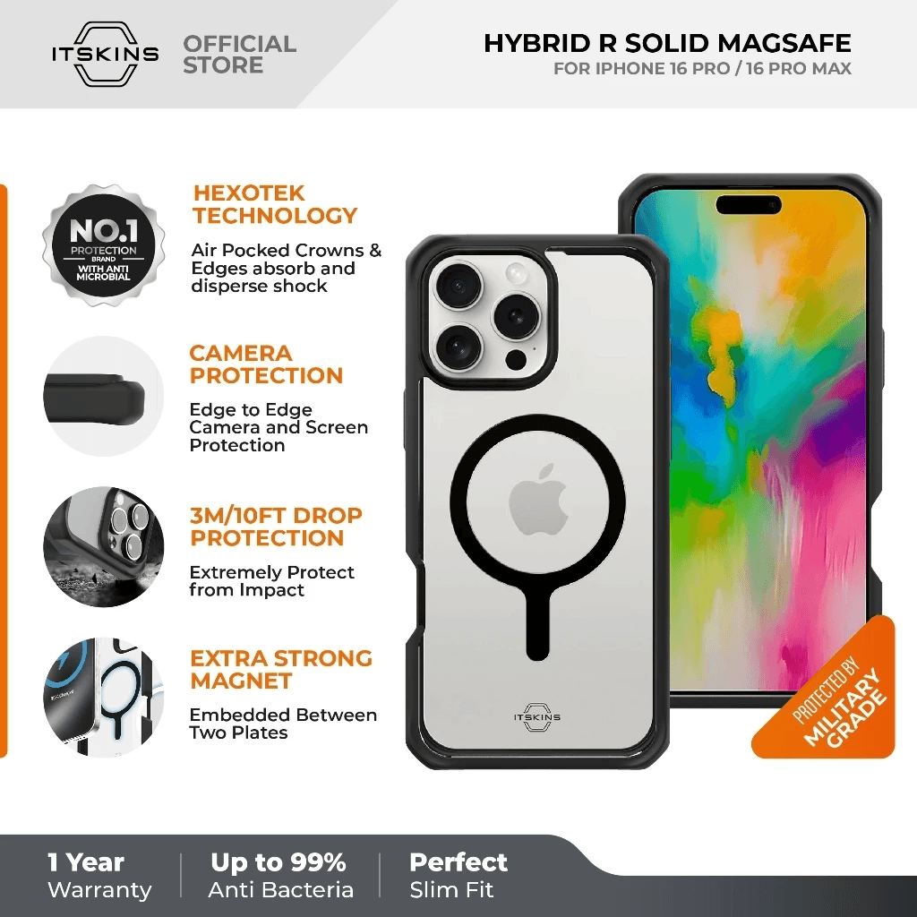 Case iPhone 16 Pro Max 16 Pro - ITSKINS HYBRID SOLID Magsafe Casing ProMax - SFI Group - Iphone 16 Pro