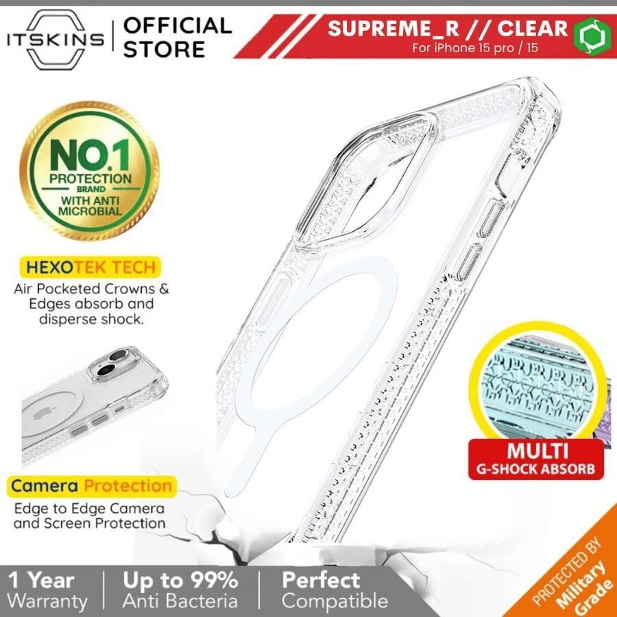 ITSKINS Case For iPhone 15 / 15 Pro / 15 Pro Max / 15 Plus - Supreme R CLEAR Casing Magsafe ProMax - SFI Group - Iphone 15