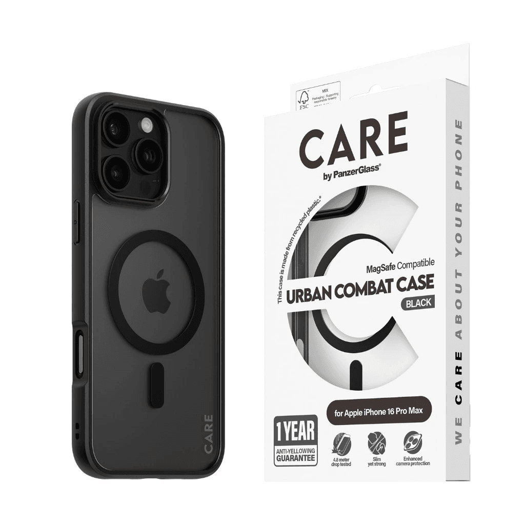 CARE By PanzerGlass Case For iPhone 16 /16 Pro /16 Pro Max Casing Magsafe Transparent Urban Combat ProMax - SFI Group - Black