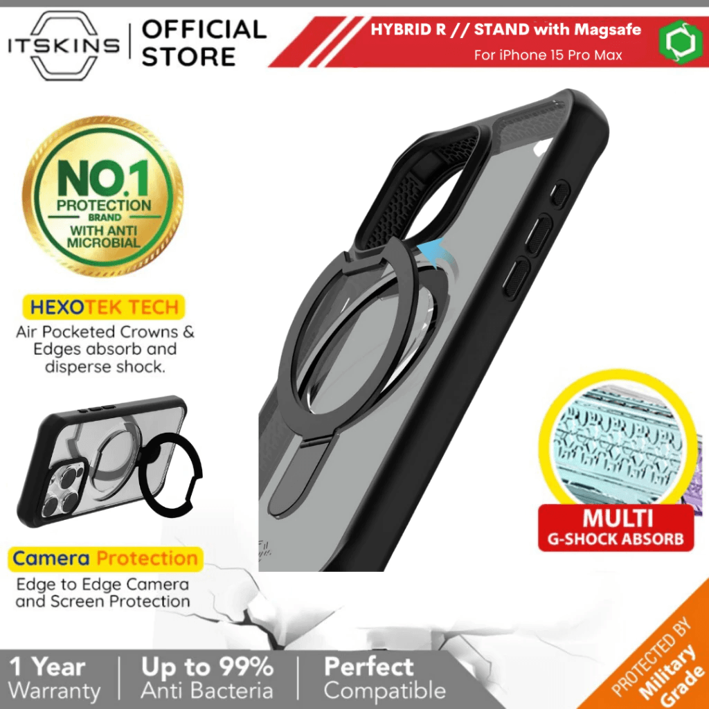 Case iPhone 15 Pro / 15 Pro Max - ITSKINS HYBRID R // STAND Casing Magsafe ProMax - SFI Group - Iphone 15 Pro