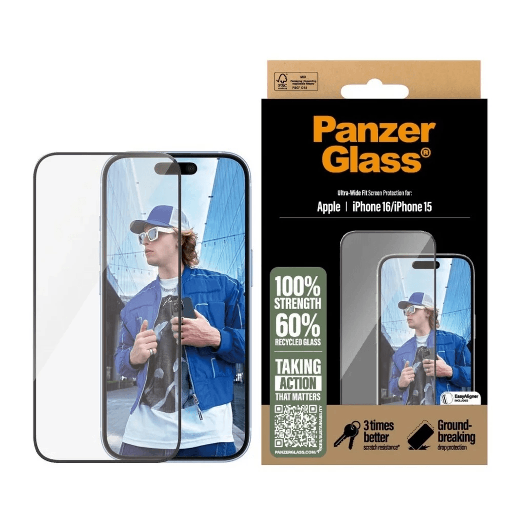 PanzerGlass Ultra Wide Fit | Screen Protector For iPhone 16 / 16 Pro / 16 Pro Max ProMax | Tempered Glass Anti Gores - SFI Group - Iphone 16