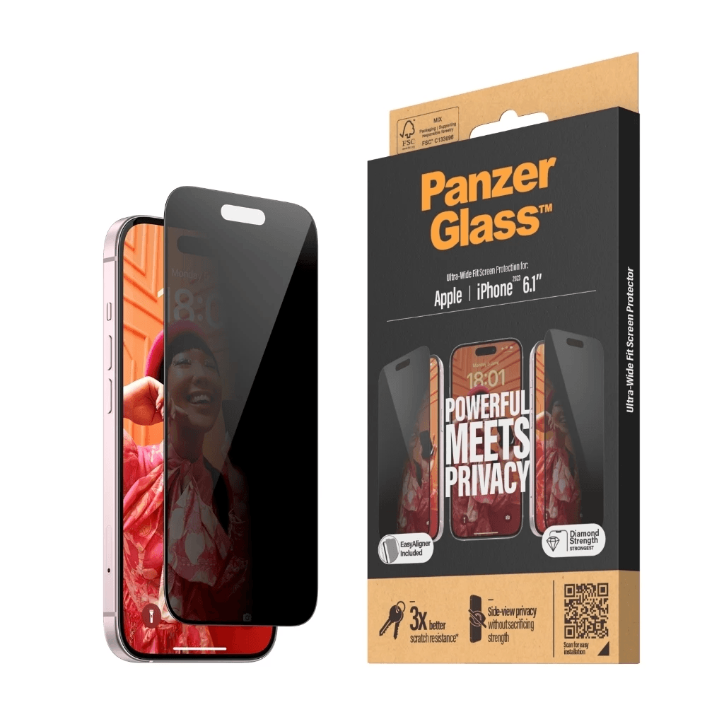 PanzerGlass Privacy UWF Screen Protector For iPhone 15 | 15 Pro | 15 Max | Tempered Glass Anti Gores ProMax - SFI Group - Iphone 15 Pro