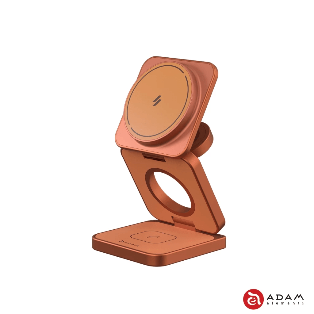 Adam Elements Mag 3 Ultra Qi2 25W - Magnetic 3 in 1 Foldable Travel Charging Charger Station - SFI Group - Orange