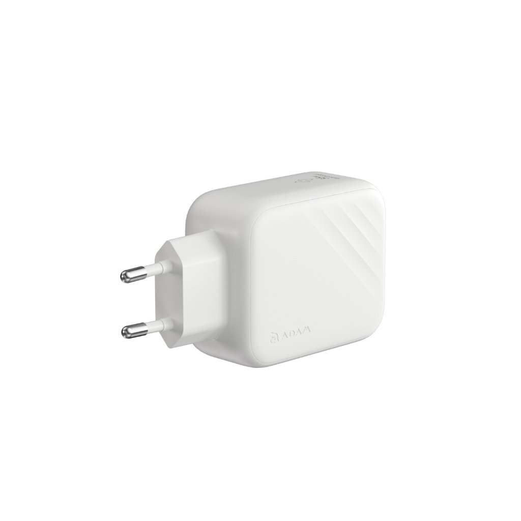 Adam Elements Wall Charger - Fast Charging 35w/65w - With Built-In 90cm Retractable USB-C Cable - GaN - 1x USB-C Port - (GrayWhite) - L35/L65 - SFI Group - L65 65watt White