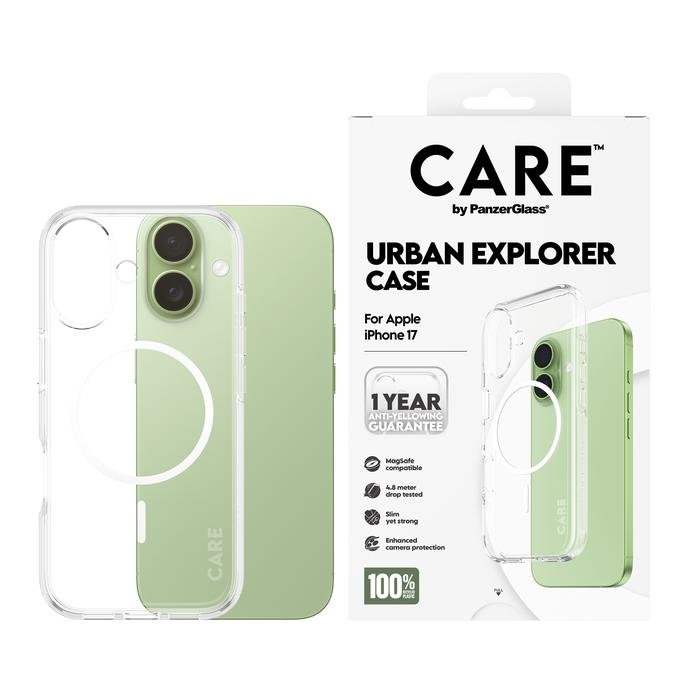 CARE by PanzerGlass Case For iPhone 17 / 17 Pro / 17 Pro Max - Casing iPhone 17 - Flagship Case Urban Explorer With White MagSafe - Transparent - SFI Group - IPHONE 17