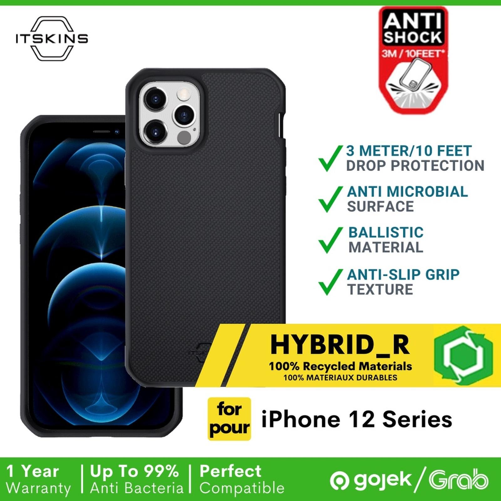 ITSKINS Shock Proof Case for iPhone 12 / 12 Pro / 12 Pro Max Casing Hybrid Ballistic Black - SFI Group - IPHONE 12 PRO MAX