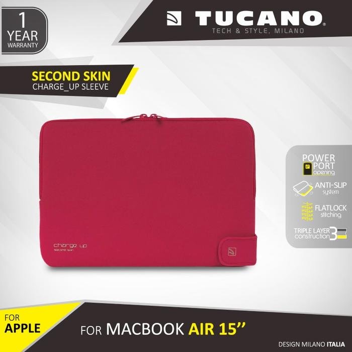 Tucano Second Skin Charge Up Sleeve For Macbook 15" | Sleeve MacBook | Laptop sleeve case | Macbook sleeve | Pelindung Laptop | Laptop Bag - SFI Group - RED