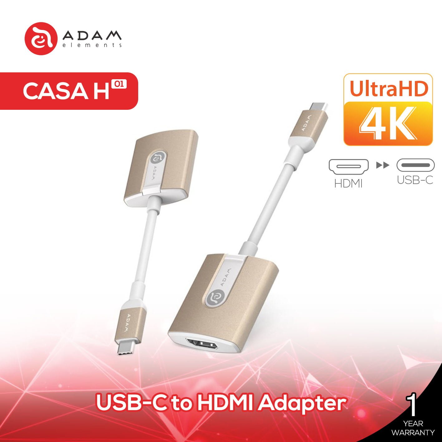Adam Elements CASA H01 - Data Converter - USB Type C TO HDMI - SFI Group - Gold