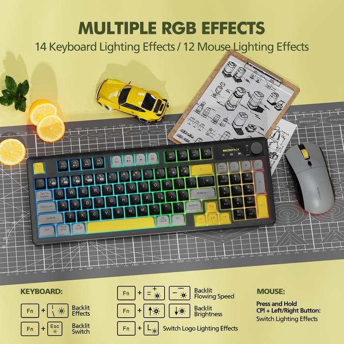 Micropack Keyboard Mouse Combo Wireless - Lifestyle - USB-A Receiver Bluetooth Type-C Cable - Multifunction Knob - KM-270W - BLACK