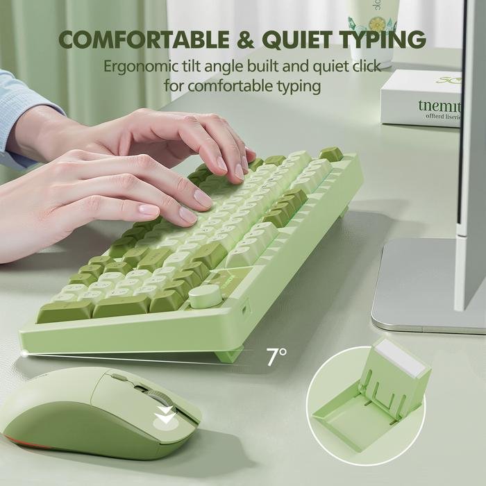Micropack Keyboard Mouse Combo Wireless - Lifestyle - USB-A Receiver Bluetooth Type-C Cable - Multifunction Knob - KM-270W - GREEN
